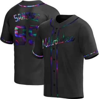 Replica Men's Gary Sanchez Milwaukee Brewers Alternate Jersey - Black Holographic