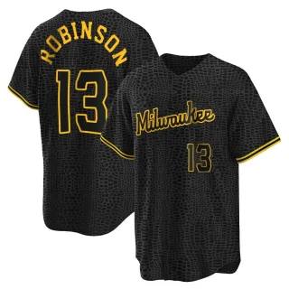 Replica Men's Glenn Robinson Milwaukee Brewers Snake Skin City Jersey - Black