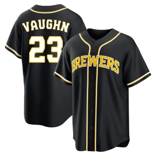 Replica Men's Greg Vaughn Milwaukee Brewers Fashion Out Jersey - Black