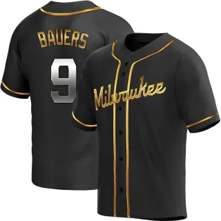 Replica Men's Jake Bauers Milwaukee Brewers Alternate Jersey - Black Golden