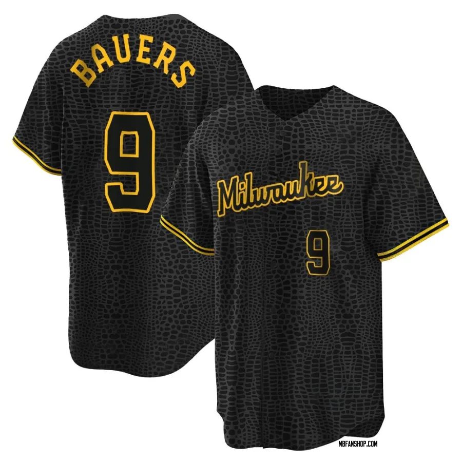 Replica Men's Jake Bauers Milwaukee Brewers Snake Skin City Jersey - Black