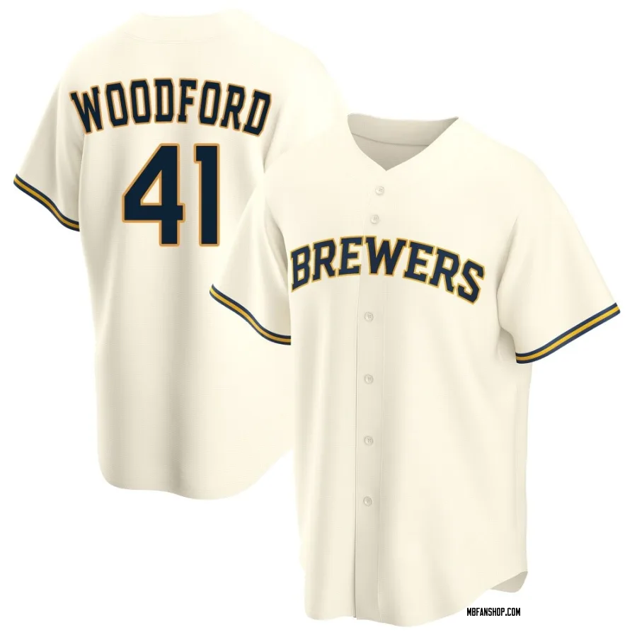 Replica Men's Jake Woodford Milwaukee Brewers Home Jersey - Cream
