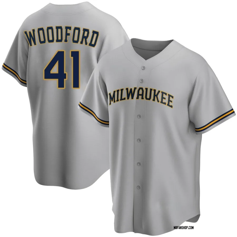 Replica Men's Jake Woodford Milwaukee Brewers Road Jersey - Gray