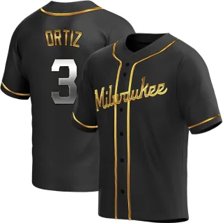 Replica Men's Joey Ortiz Milwaukee Brewers Alternate Jersey - Black Golden