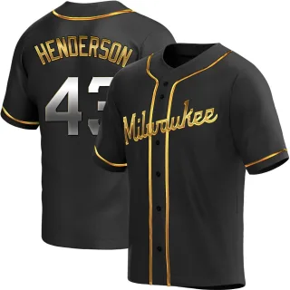 Replica Men's Logan Henderson Milwaukee Brewers Alternate Jersey - Black Golden