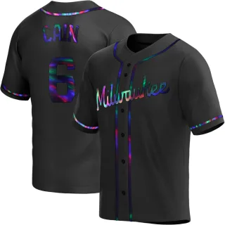 Replica Men's Lorenzo Cain Milwaukee Brewers Alternate Jersey - Black Holographic