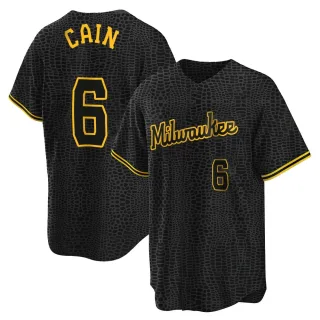 Replica Men's Lorenzo Cain Milwaukee Brewers Snake Skin City Jersey - Black