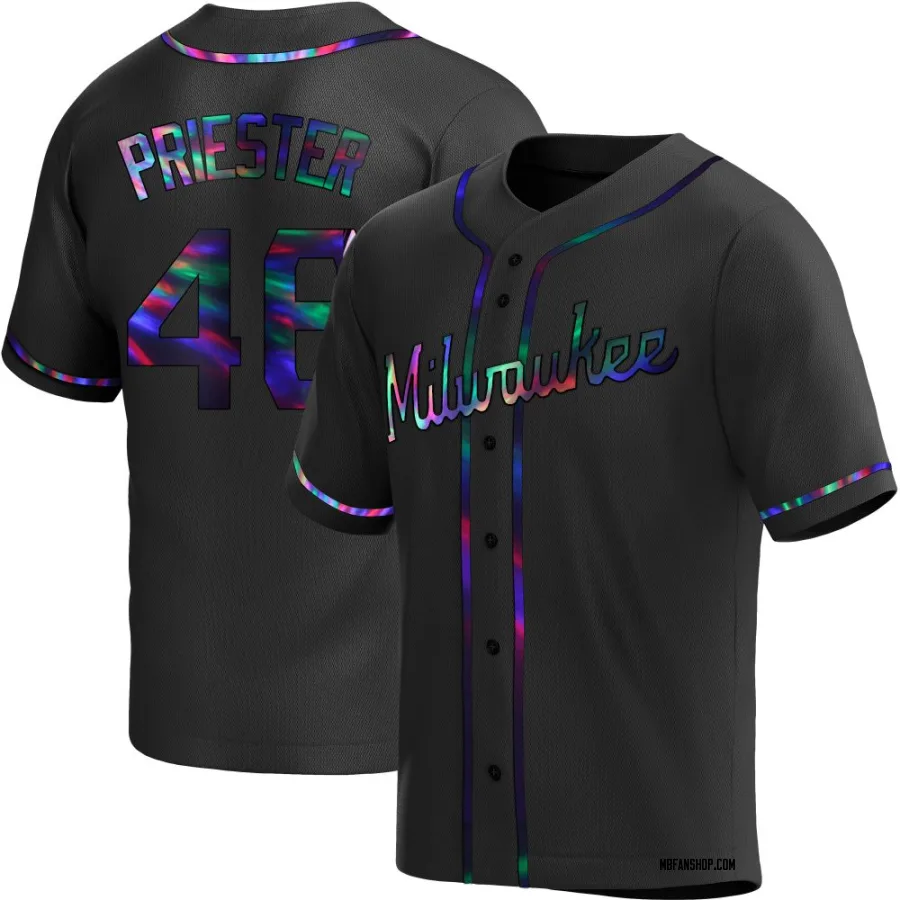 Replica Men's Quinn Priester Milwaukee Brewers Alternate Jersey - Black Holographic