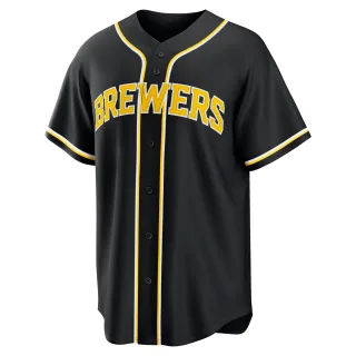 Replica Men's Robert Gasser Milwaukee Brewers Fashion Out Jersey - Black