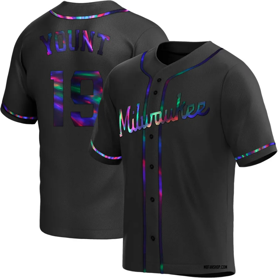 Replica Men's Robin Yount Milwaukee Brewers Alternate Jersey - Black Holographic