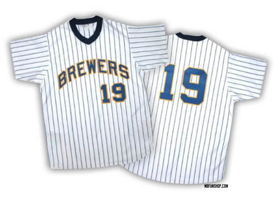 Replica Men's Robin Yount Milwaukee Brewers Strip Throwback Jersey - White/Blue