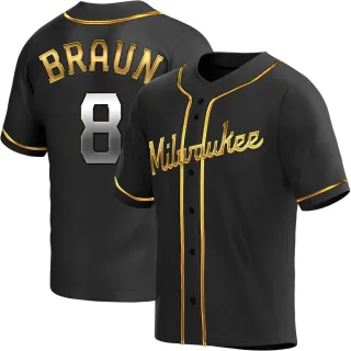 Replica Men's Ryan Braun Milwaukee Brewers Alternate Jersey - Black Golden