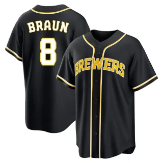 Replica Men's Ryan Braun Milwaukee Brewers Fashion Out Jersey - Black