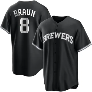 Replica Men's Ryan Braun Milwaukee Brewers Jersey - Black/White