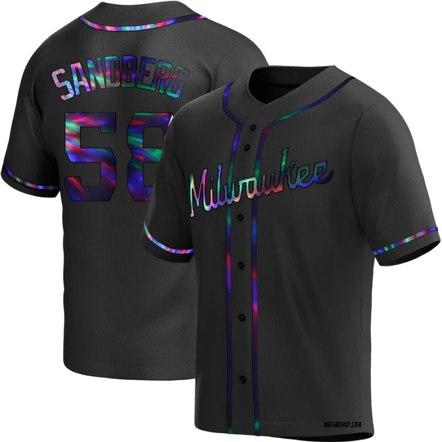 Replica Men's Ryan Sandberg Milwaukee Brewers Alternate Jersey - Black Holographic
