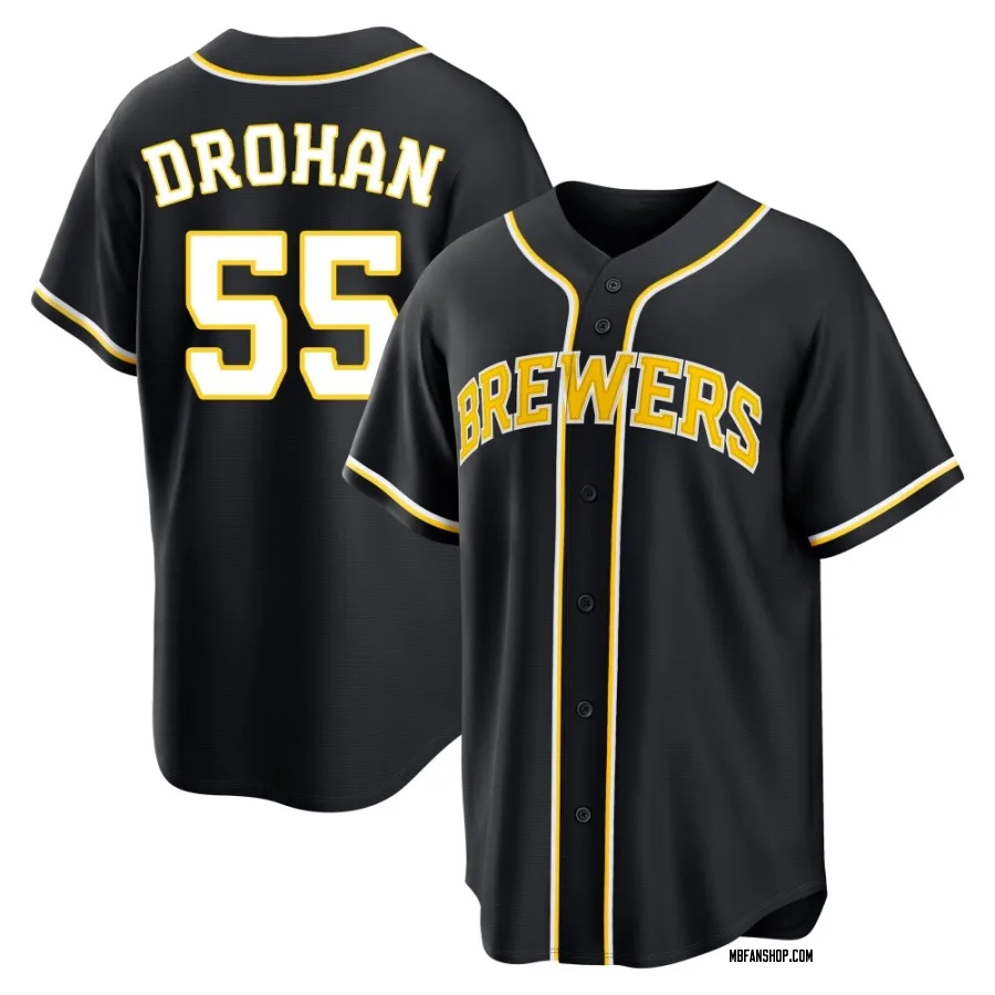 Replica Men's Shane Drohan Milwaukee Brewers Fashion Out Jersey - Black