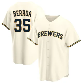 Replica Men's Steward Berroa Milwaukee Brewers Home Jersey - Cream