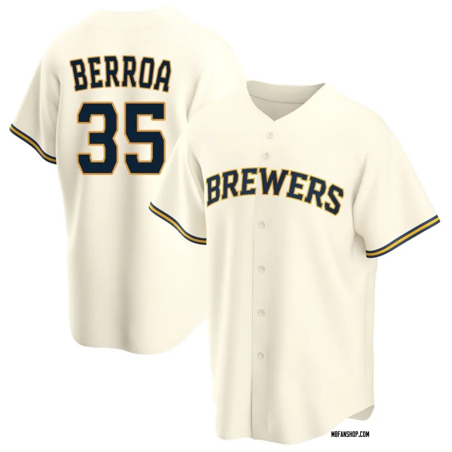 Replica Men's Steward Berroa Milwaukee Brewers Home Jersey - Cream