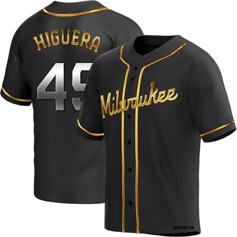 Replica Men's Teddy Higuera Milwaukee Brewers Alternate Jersey - Black Golden