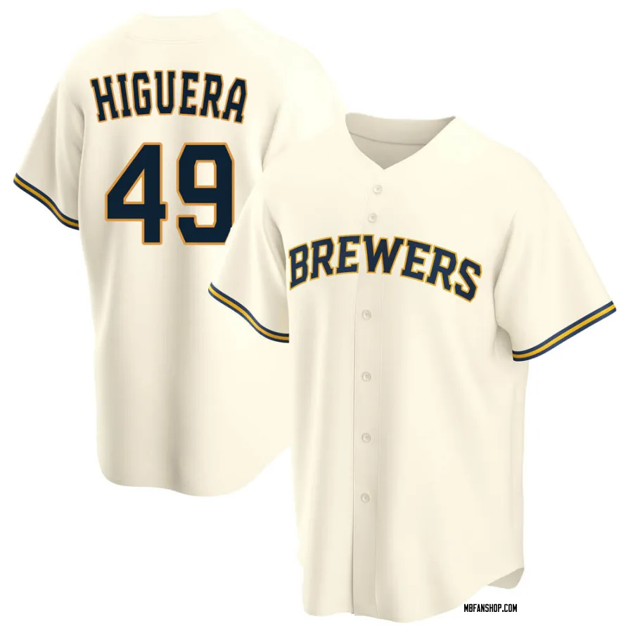 Replica Men's Teddy Higuera Milwaukee Brewers Home Jersey - Cream