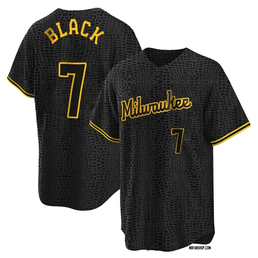 Replica Men's Tyler Black Milwaukee Brewers Snake Skin City Jersey - Black