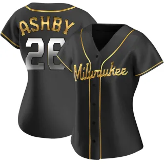 Replica Women's Aaron Ashby Milwaukee Brewers Alternate Jersey - Black Golden