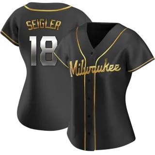 Replica Women's Anthony Seigler Milwaukee Brewers Alternate Jersey - Black Golden