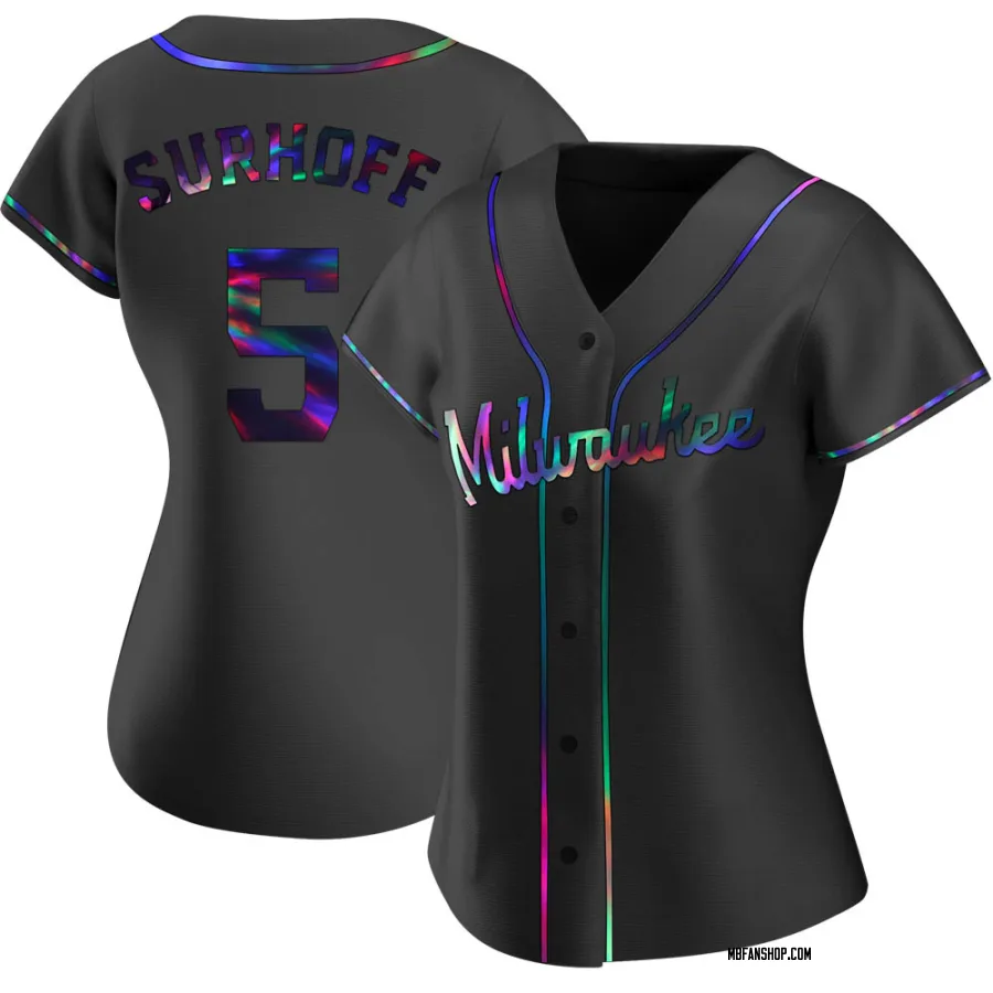 Replica Women's Bj Surhoff Milwaukee Brewers Alternate Jersey - Black Holographic