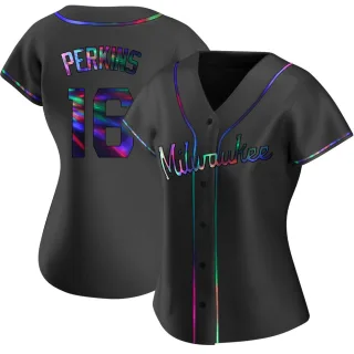 Replica Women's Blake Perkins Milwaukee Brewers Alternate Jersey - Black Holographic