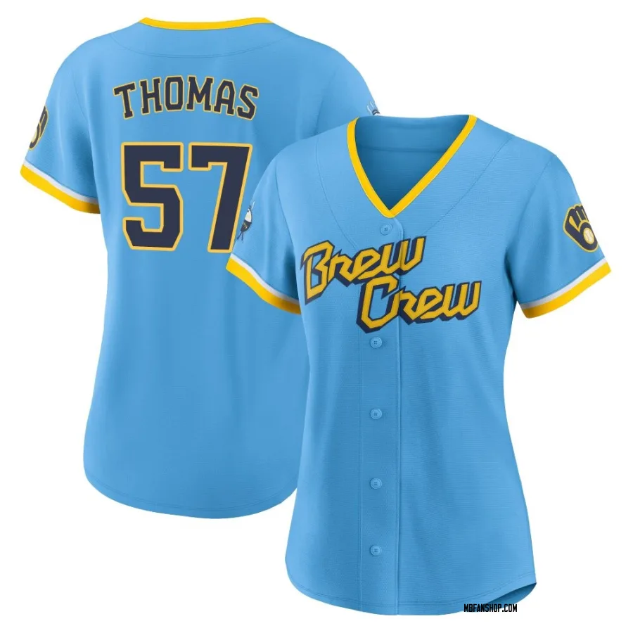 Replica Women's Connor Thomas Milwaukee Brewers Powder 2022 City Connect Jersey - Blue