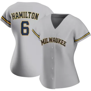 Replica Women's David Hamilton Milwaukee Brewers Road Jersey - Gray