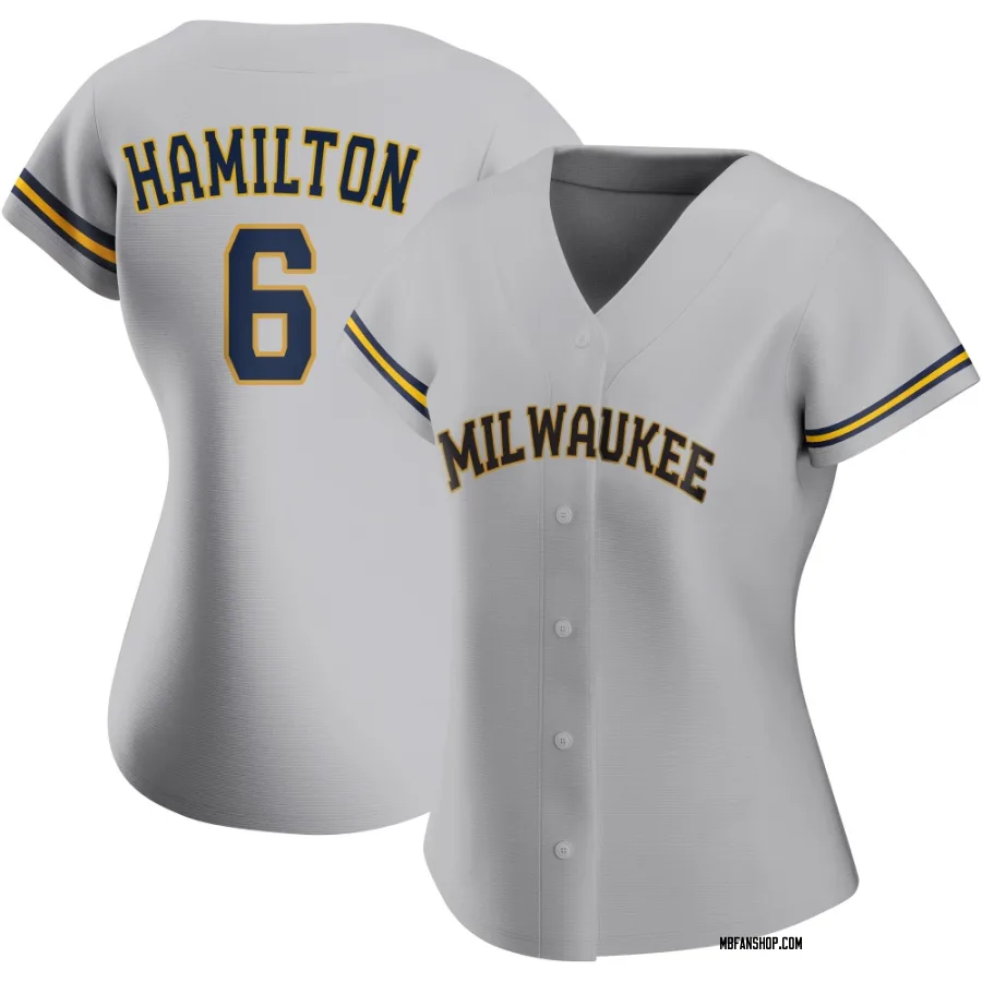 Replica Women's David Hamilton Milwaukee Brewers Road Jersey - Gray