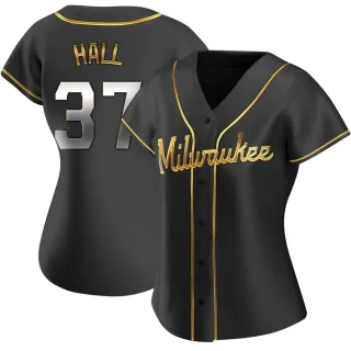 Replica Women's DL Hall Milwaukee Brewers Alternate Jersey - Black Golden