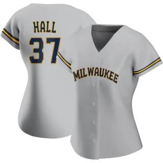Replica Women's DL Hall Milwaukee Brewers Road Jersey - Gray