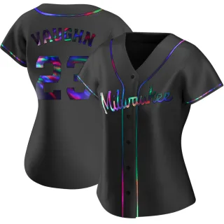 Replica Women's Greg Vaughn Milwaukee Brewers Alternate Jersey - Black Holographic