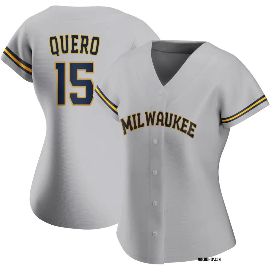 Replica Women's Jeferson Quero Milwaukee Brewers Road Jersey - Gray