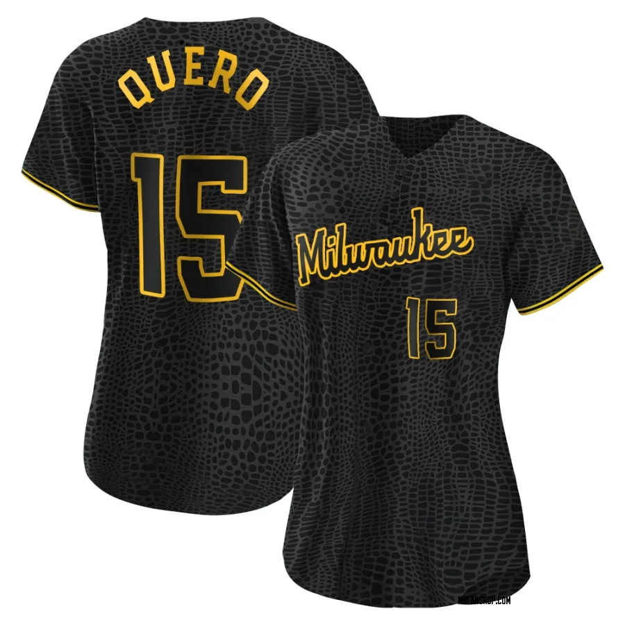 Replica Women's Jeferson Quero Milwaukee Brewers Snake Skin City Jersey - Black