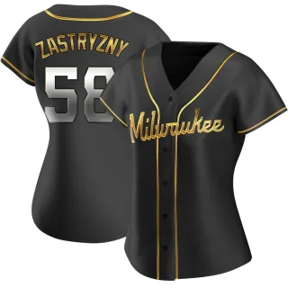 Replica Women's Rob Zastryzny Milwaukee Brewers Alternate Jersey - Black Golden
