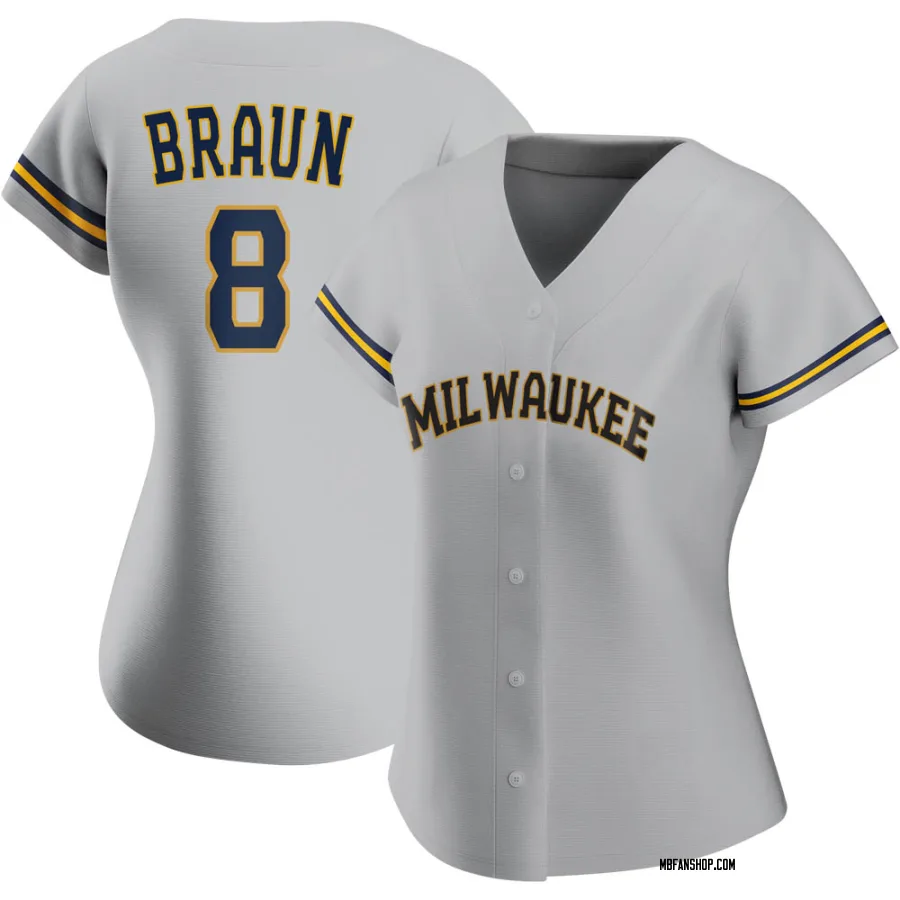 Replica Women's Ryan Braun Milwaukee Brewers Road Jersey - Gray