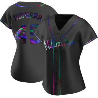Replica Women's Teddy Higuera Milwaukee Brewers Alternate Jersey - Black Holographic