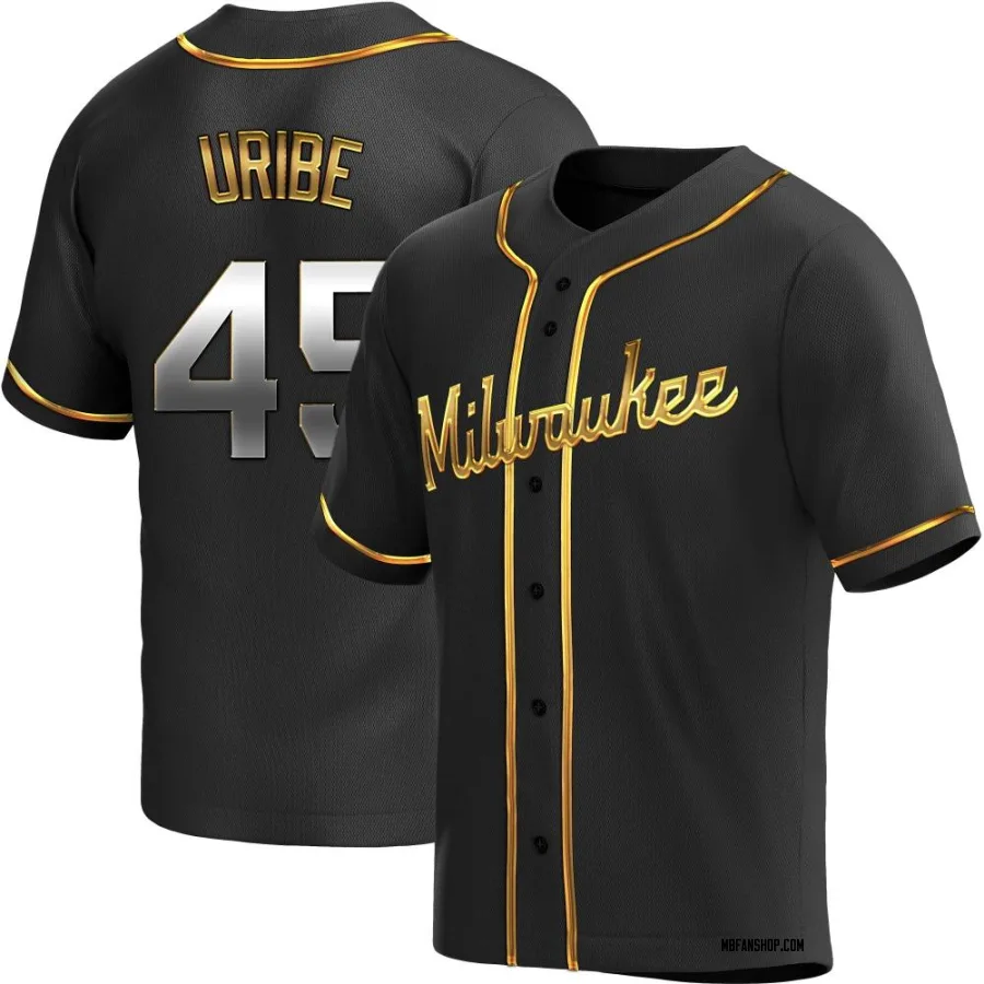 Replica Youth Abner Uribe Milwaukee Brewers Alternate Jersey - Black Golden