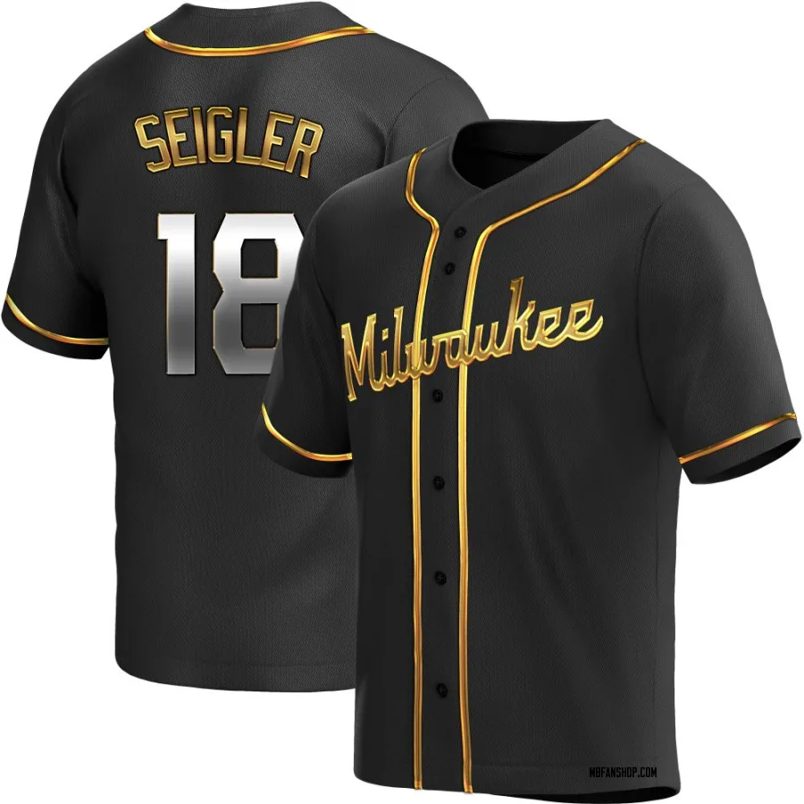 Replica Youth Anthony Seigler Milwaukee Brewers Alternate Jersey - Black Golden