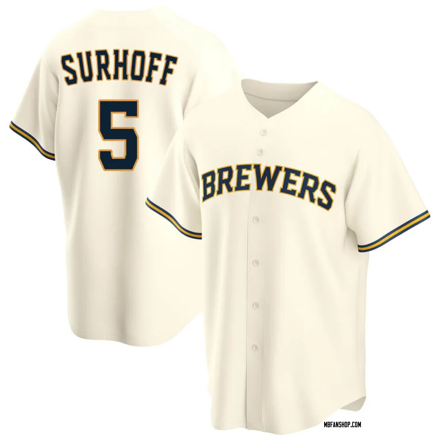 Replica Youth Bj Surhoff Milwaukee Brewers Home Jersey - Cream