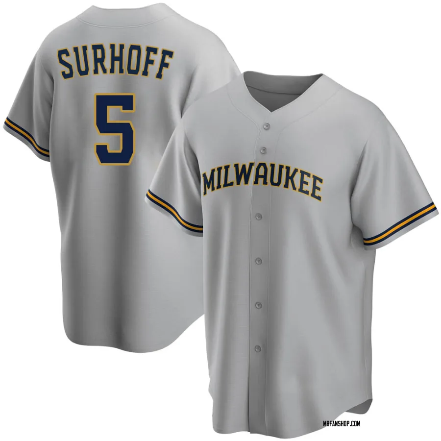 Replica Youth Bj Surhoff Milwaukee Brewers Road Jersey - Gray