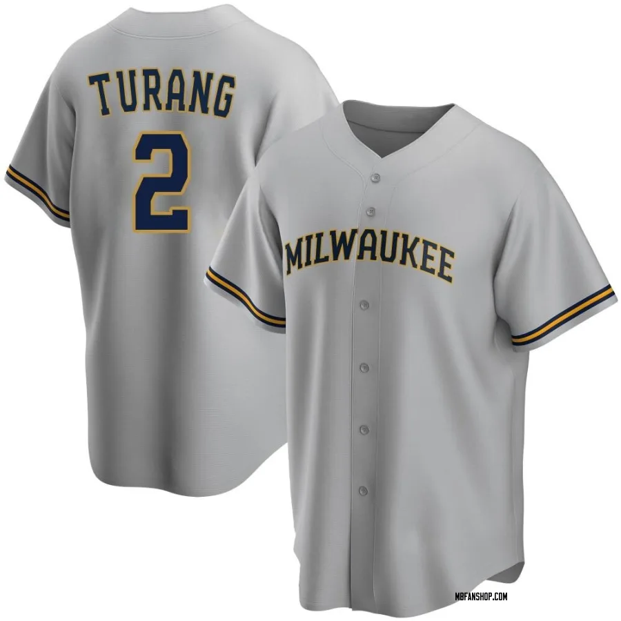 Replica Youth Brice Turang Milwaukee Brewers Road Jersey - Gray