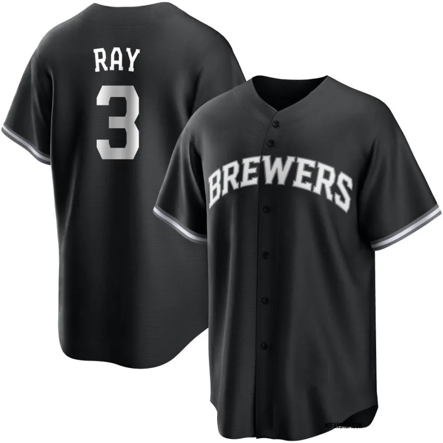 Replica Youth Corey Ray Milwaukee Brewers Jersey - Black/White