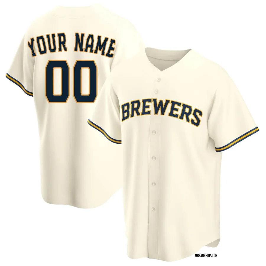 Replica Youth Custom Milwaukee Brewers Home Jersey - Cream