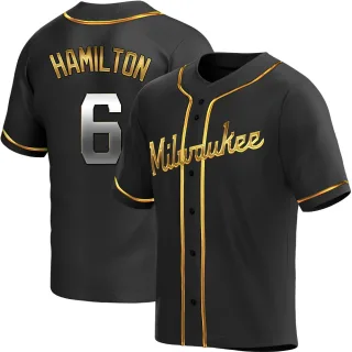Replica Youth David Hamilton Milwaukee Brewers Alternate Jersey - Black Golden