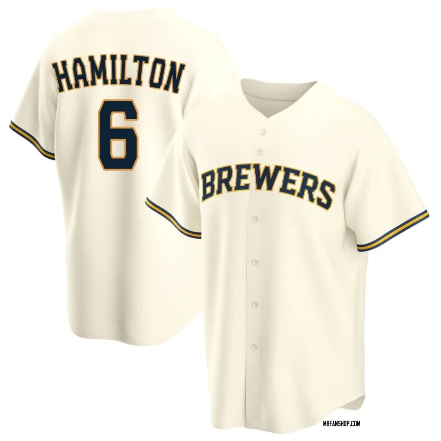 Replica Youth David Hamilton Milwaukee Brewers Home Jersey - Cream