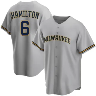 Replica Youth David Hamilton Milwaukee Brewers Road Jersey - Gray